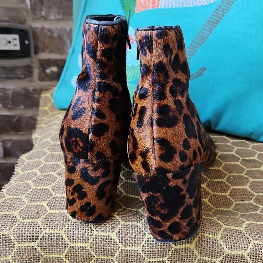 Zara Leopard Print Calf Hair Heeled Ankle Boots